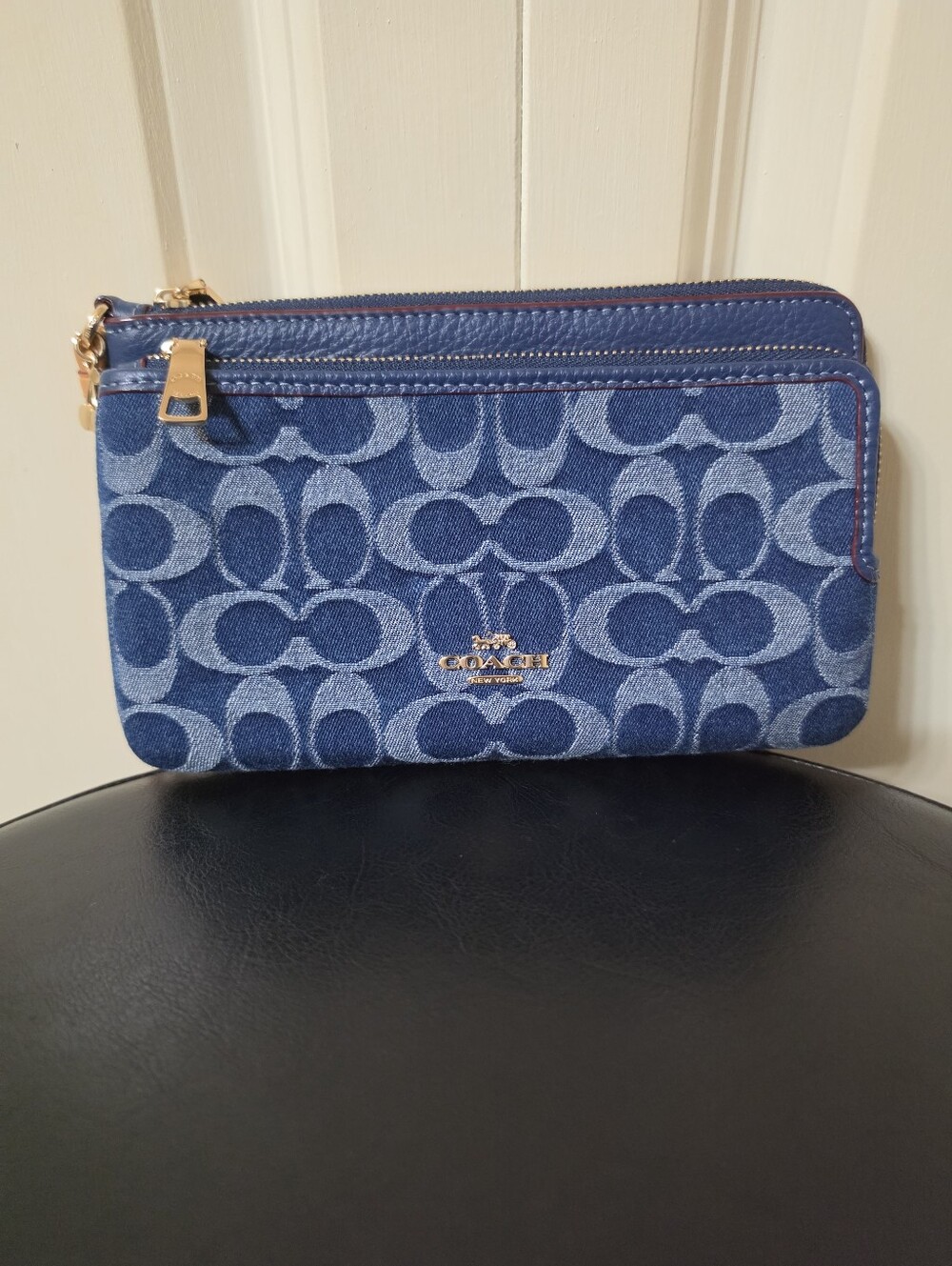 NEW Coach Double Zip Wallet In Signature Denim